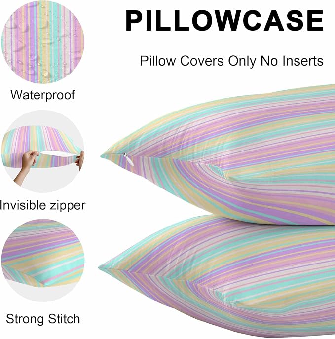 Pink Aqua Stripes Outdoor Pillow Covers 20x20 Inch Throw Pillow Covers Set of 2 Waterproof Decorative Pillow Cases Geometric Yellow Geometric Cushion Covers for Patio Furniture Garden Couch Sofa