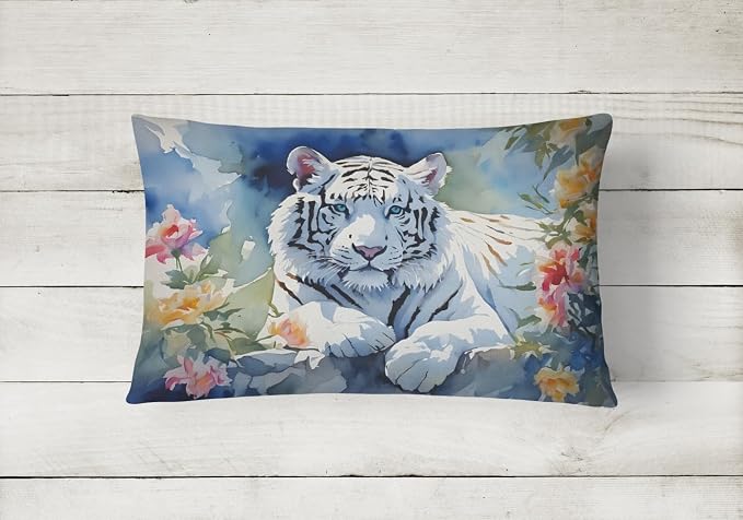 Caroline's Treasures DAC2999PW1216 White Tiger Throw Pillow Machine Washable, Indoor Outdoor Decorative Pillow for Couch, Bed or Patio, 12HX16W