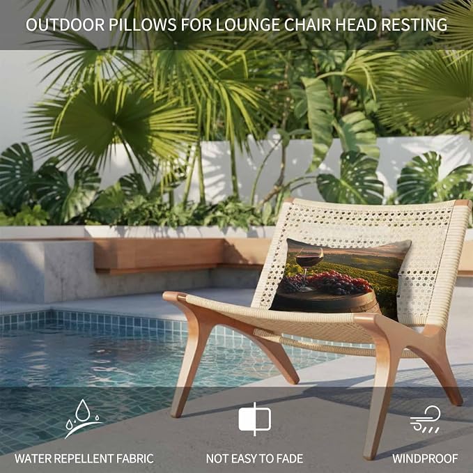 Outdoor Chair Pillow Headrest for Patio Pool Chaise Lounge, Country Recliner Head Pillow, Grapes Casks Wine Farmhouse Waterproof Pillowcases Adjustable Neck Lumbar Pillows & Insert 11x16x2pcs