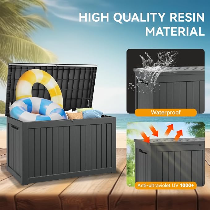 NUNU LAB 270 Gallon Large Resin Deck Box, Waterproof Outdoor Storage Box, Lockable Storage Bin for Patio Furniture, Garden Tools, Pool Accessories, UV-Resistant & All-Weather, Black