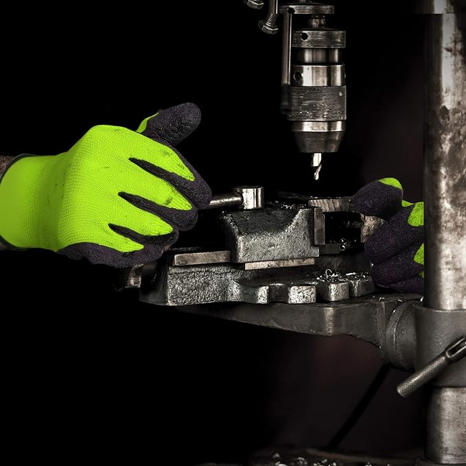 Evridwear Crinkle Latex Rubber Coated Safety Work Gloves for Men Women | 12-Pair Bulk Pack,Hi Vis Green,Great grip,Breathable,General Multi Use for Gardening Construction Warehouse(X-Small)