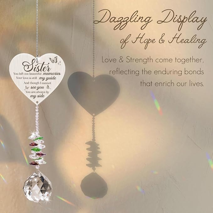 Memorial Gifts for Loss of Sister, Sympathy Crystal Suncatcher,Loss of Sister Sympathy Gifts,Hanging Crystals Ornament for Window Rainbow Maker Prisms Home Decor Gift