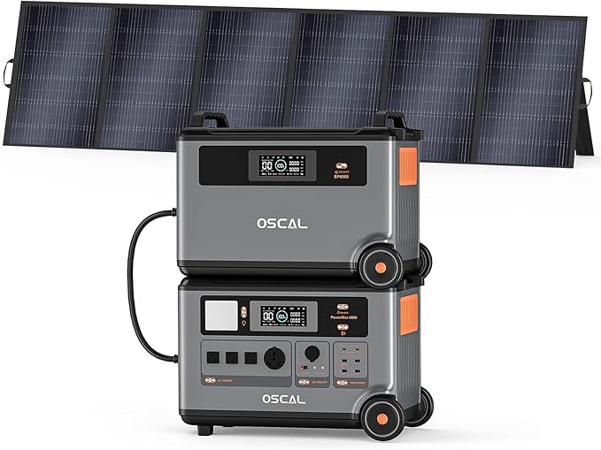 OSCAL 7200Wh Solar Generator With 500W Solar Panel,120V/240V for PowerMax 6000,6000w AC Output (9000W Surge),Solar Generator for Home Backup, Emergency, Outdoor Camping