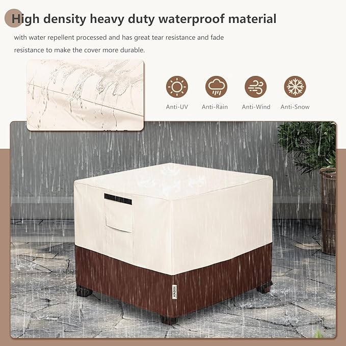 Patio Ottoman Cover Waterproof Square Outdoor Small Side Table Covers,22" W x 22" D x 18" H,Outdoor Rectangular Waterproof Table Cover(Beige)