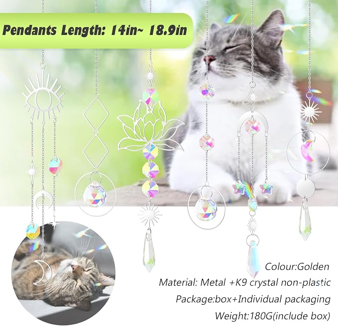 ilclviz Suncatcher Crystal Hanging Sun Catcher Prism with Chain Pendant Ornament Crystal Balls for Window 6 Pieces