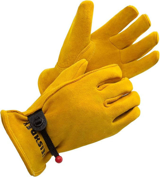 Kids Work Gloves Age 2-14, Soft Deerskin Suede Leather(Age 5-7, M) | Adjustable Band, Durable, Flexible Toddler Youth Genuine Leather Gloves for Kids Yard Work, Working, Gardening for Children