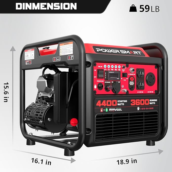 PowerSmart 4400-Watt Dual Fuel Portable Inverter Generator, PowerSmart Gas Powered, CO-Sensor, Lightweight & Quiet for Home Use and Emergency Backup, Camping, EPA Compliant