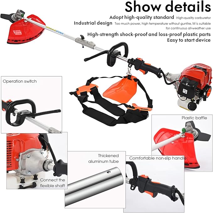 52cc Gas Weed Wacker, 5 in 1 Weed Eater Gas Powered, Brush Cutter and Gas String Trimmer 2-Cycle Extreme Duty, 1-Year Warranty, Grass Trimmer 2025 Upgraded