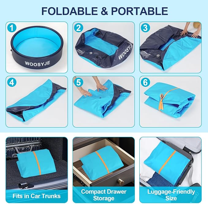 Inflatable Dog Pool Foldable Swimming Pool Portable Bath Tub for Dog, Cat Indoor and Outdoor in Hot Summer Blue,63"x 14"