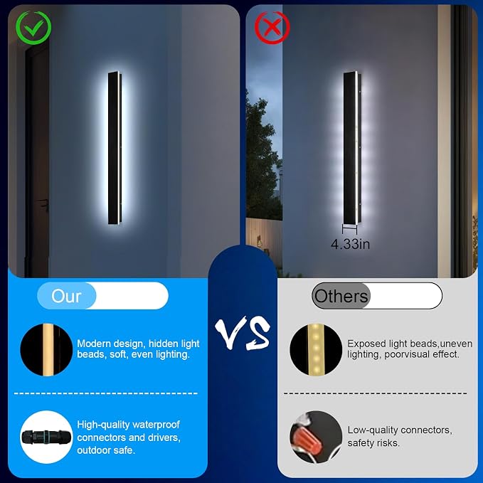 Porch Wall Lights - 2pack 31.5inch Long Strip Modern Outdoor Wall Light Fixture, Black Wall Mount Exterior Lighting Wall Sconce Outside Garage Lights for House, Courtyard, Corridor