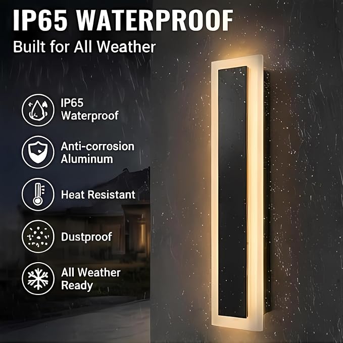 Modern Outdoor Wall Light 1pack 31in, 4.72in Width, Dimmable LED | 1600LM for Garage Front Door Porch, IP65 Waterproof Outdoor Sconce, Cover All Jbox, 3000K-6000K Adjustable, Matte Black