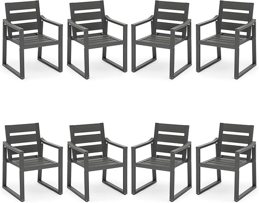 Cozyman HDPS Outdoor Dining Chairs Set of 8, 350 LBS, Patio Dining Chairs with Armrest, All Weather Outdoor Kitchen Chairs with Square Frame Legs for Outdoor Indoor, Lawn, Garden, Backyard, Dark Gray