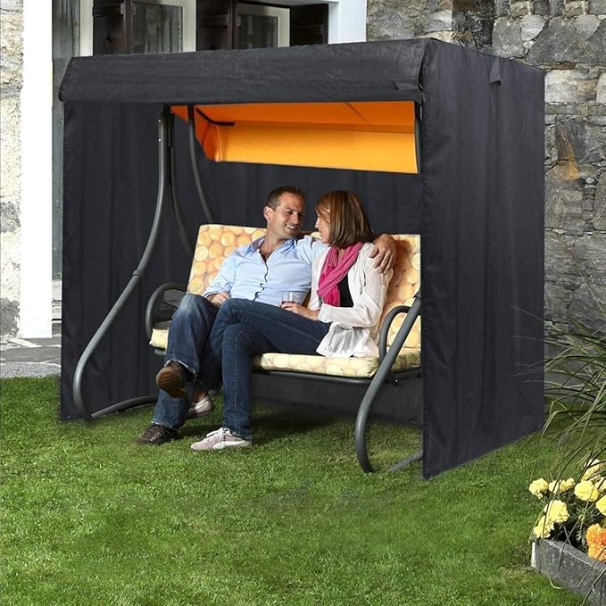 Outdoor Swing Cover 3 Triple Seater Hammock Garden Swing Cover for Garden Hammock Glider Chair Patio Furniture UV Resistant 77x53x67inch Black