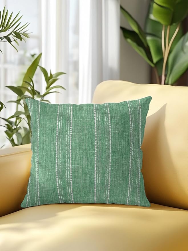 Vandarllin Waterproof Outdoor Pillow 1 Pack Sage Green Linen Stripes Decorative Throw Pillows Cover & Insert 18x18 Inch Pillowcase Parallel Vertical Lines Pillows for Couch Sofa Bed Patio Furniture