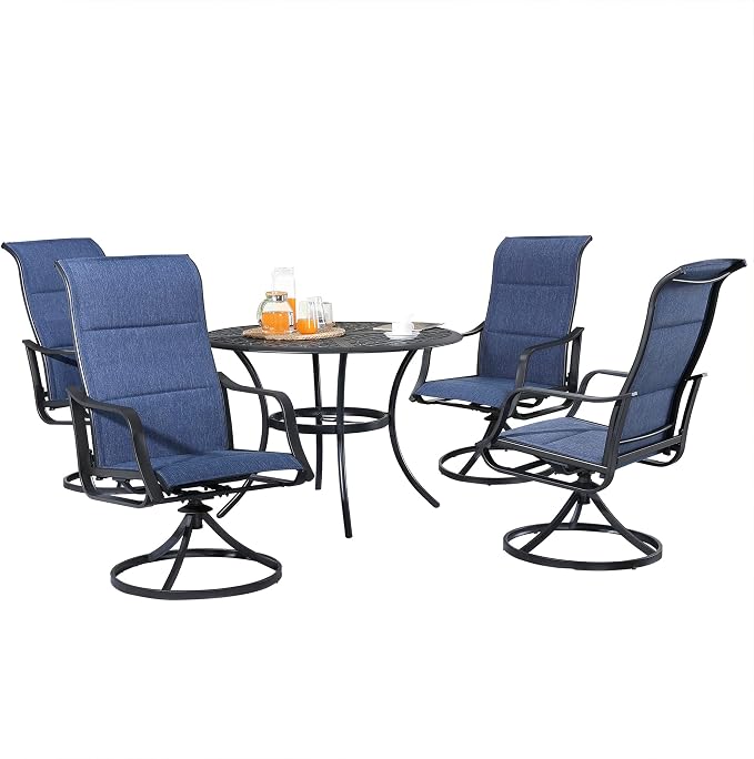 Patio Dining Set 5 Pieces Outdoor Furniture Sets Swivel Rocker Chairs Metal Round Table with All Weather Frame (5Pcs, Blue)