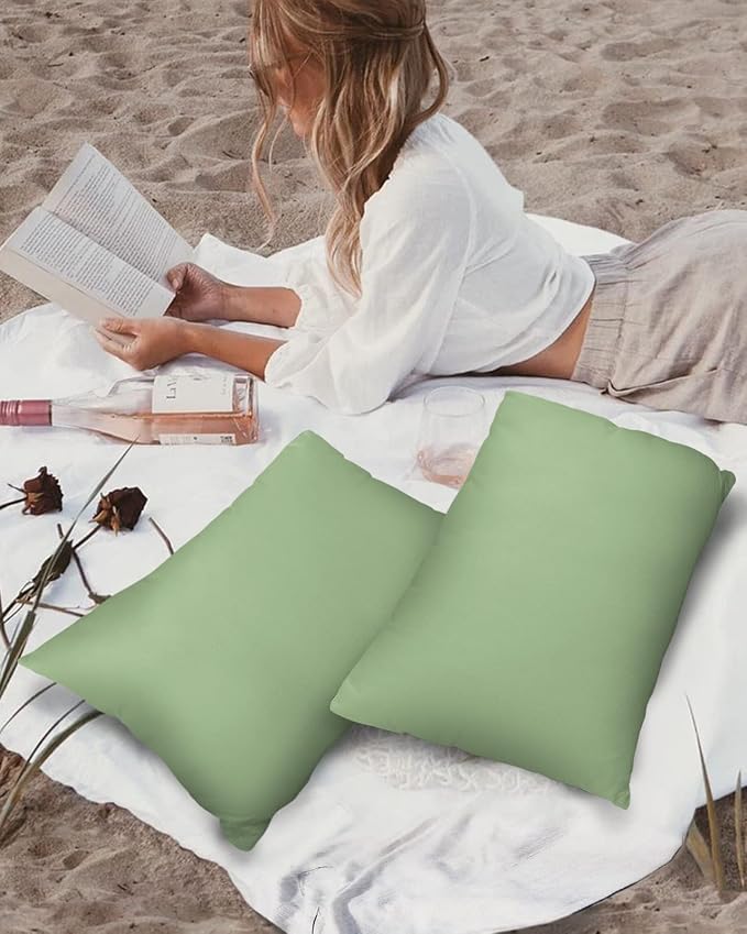 Outdoor Waterproof Throw Pillow Covers Set of 2 Sage Green Lumbar Pillowcases 20x12 Inches Solid Green Color Patio Decorative Pillows Cushion Case Patio Pillows for Couch Bed Chair Garden