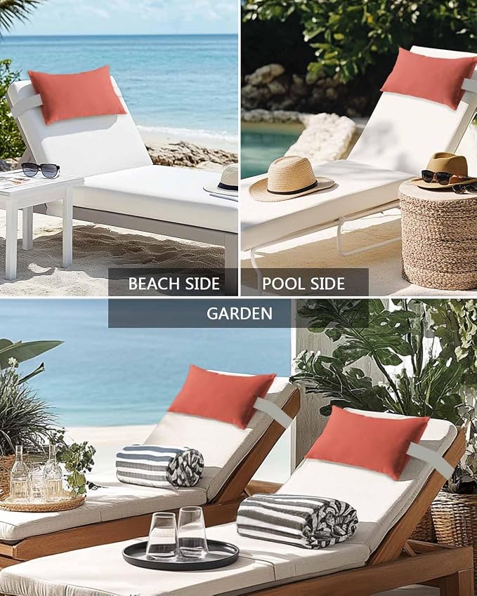 Chaise Lounge Chair Pillow with Strap & Insert Coral Red Outdoor Recliner Head Pillow Pack of 2 Gradient Gradual Color Waterproof Headrest Patio Lumbar Pillow for Beach Pool Office Chair 11x16 Inch