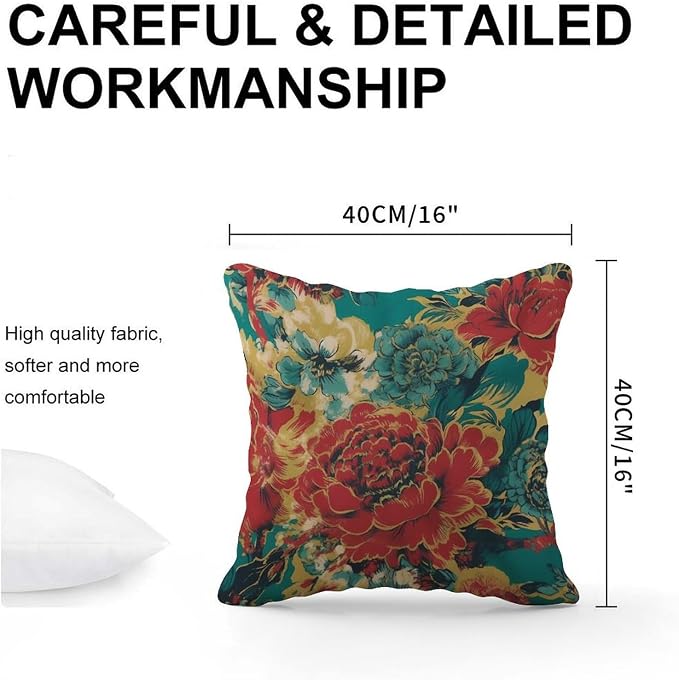 Animal Tiger Stripe Colorful Chinoiserie Cushion Cases Peony Floral Asian Throw Pillow Cover Abstract Outdoor Garden Decoration for Outside Couch Chair Patio 16x16 in