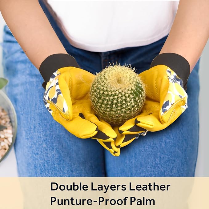 Cowhide Leather Thorn Proof & Puncture Resistant Gardening Gloves for Women and Men, Touchscreen Compatible Working Gloves for Weeding, Digging, Planting, Gardening Gifts for Women, Size Medium
