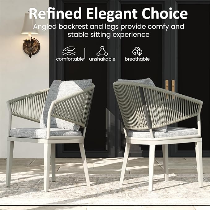 LayinSun 5 Piece Outdoor Dining Table Set, Aluminum Modern Rectangular Dining Table and All-Weather Wicker Chairs Set for Patio Deck Indoor Decor Kitchen