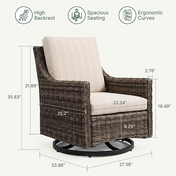 Wicker Patio Conversation Set, Outdoor Patio Furniture Set with Deep Seating, Wide Armrests & Thick Cushions, All-Weather Outdoor Furniture Set for Patio, Porch, Deck & Backyard