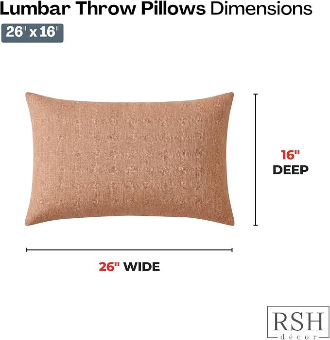 RSH DECOR: Designer Select Sunbrella Jumbo Lumbar Pillows Set of 2 | 26" x 16" | Water and Fade-Resistant Performance Fabric | Indoor Outdoor Accent Pillows | Made in USA (Cast Petal Pink)