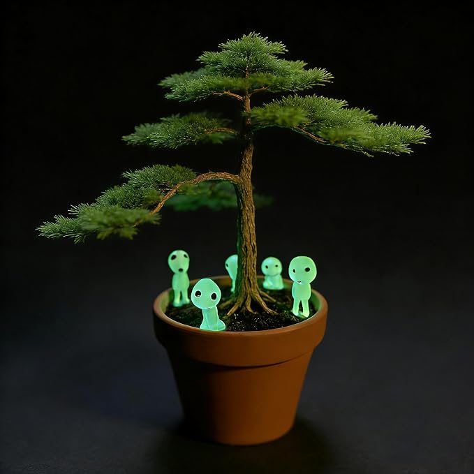 Ponjowl 5 Pcs Luminous Tree Elves Spirit Gardening Potted Decoration Micro Landscape Figures Ornament Fluorescent Green