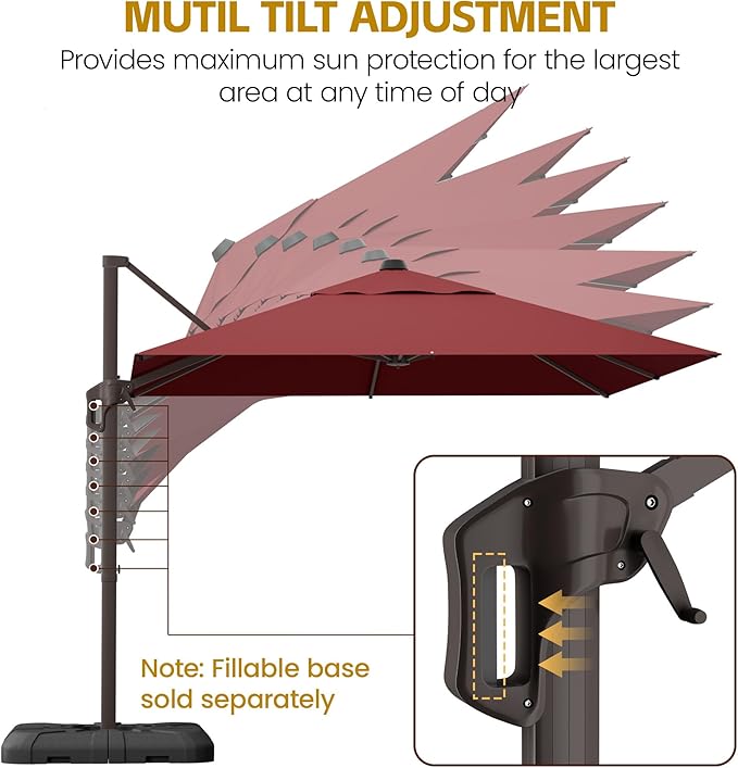 HASLE OUTFITTERS 9x12 FT Patio Cantilever Umbrella, Outdoor Offset Large Rectangular Heavy Duty Umbrellas with 360° Rotation for Pool Garden Deck，Red