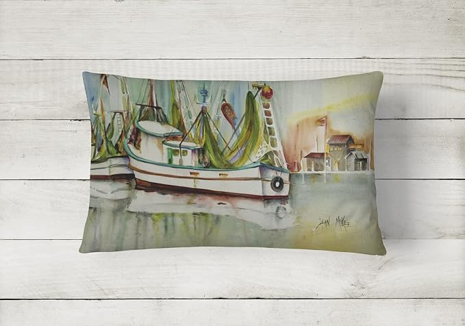 Caroline's Treasures JMK1068PW1216 Ocean Springs Shrimper Canvas Fabric Decorative Pillow Machine Washable, Indoor Outdoor Decorative Pillow for Couch, Bed or Patio, 12HX16W