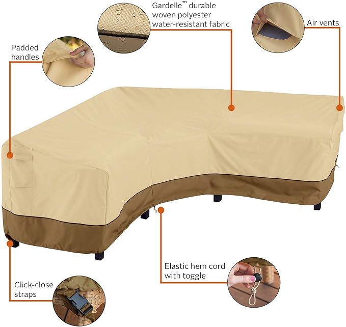 Classic Accessories 56-304-051501-EC Veranda V-Shaped Sectional Sofa Cover, 115" L X-Large, Pebble-Earth-Bark, Patio Furniture Covers
