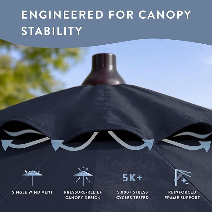 California Umbrella 12-Year Protection 7.5-Ft Outdoor Patio Umbrella, Sunbrella Fade-Resistant Fabric, Auto-Tilt, Heavy Duty Aluminum Frame, 8 Reinforced Ribs for Pool or Deck, Bronze Pole, Spectrum Indigo