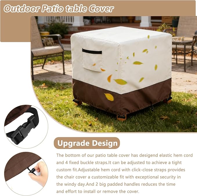 Waterproof Patio Ottoman Cover, Heavy Duty Square Outdoor Side Table Furniture Covers Size 25L x 25W x 18H inch (Beige)