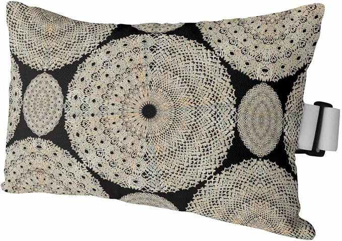 Chaise Lounge Head Resting Pillows,Boho Khaki Circle Abstract Geometric Lines Black Outdoor Chaise Pillows,Waterproof Patio Furniture Pillows with Insert and Adjustable Elastic Strap for Beach Chair