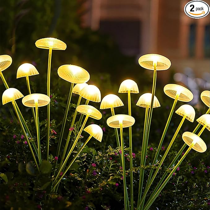 Solar Garden Lights Outdoor Waterproof, 2 Pack 20 LED Mushroom Solar Lights, Sway by Wind Mushroom Light Jellyfish Light for Patio Yard Garden Landscape Pathway Lawn Decor Warm White