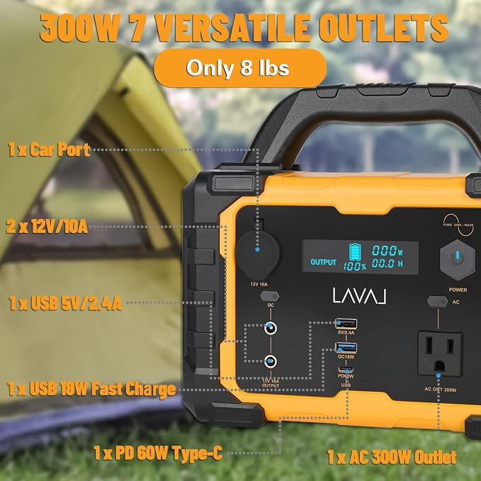 Solar Generator 300W Portable Power Station with 100W Foldable Solar Panel, 294Wh Lithium Battery, 120V/300W AC Outlet, Quiet Generators for Home, RV, Outdoor, Camping and Emergencies Use