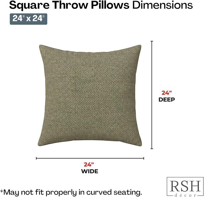 RSH DECOR: Sunbrella Square Throw Pillows Set of 4 | 24" x 24" | Water and Fade-Resistant Performance Fabric | Outdoor Pillow Covers with Down-Alternative Inserts | Made in USA (Spirit Fern)