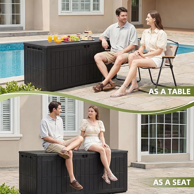 UDPATIO 120 Gallon Deck Box Outdoor Storage Box Lockable Waterproof Resin Indoor Outdoor Storage Container for Patio Cushions, Tools, Package Delivery Boxes for outside