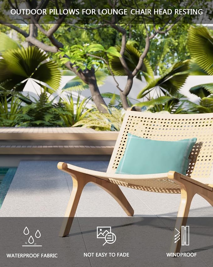 Outdoor Pillows Covers with Inserts Solid Color Light Cyan Waterproof Recliner Pillow with Adjustable Strap Throw Pillows for Patio Furniture Pool Lounge Chair, 11x16 inch, 1PCS