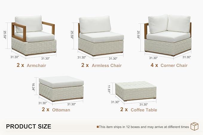 PURPLE LEAF Patio Outdoor Furniture Set 12 Pieces, Premium Leather Outdoor Couch Sectional Sofa, Modular Patio Conversation Sets with Olefin Cushions, Patio Couch for Porch, Balcony, Garden, White