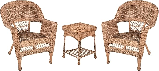 Jeco 3 Piece Wicker Chair and End Table Set without Cushion, Honey