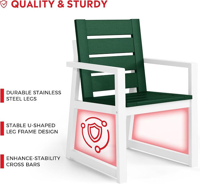Costaelm Stinson HDPE Plastic Outdoor Patio Dining Arm Chair, Dark Green