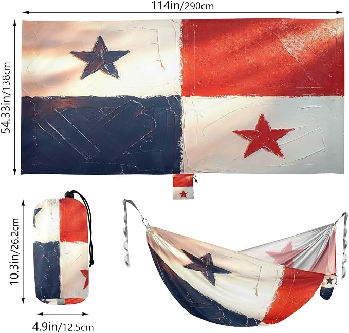 Oil Painting Flag Panama Hammocks with Portabl Carry Bag Hanging Hammock for Patio Backyard Lounge Base