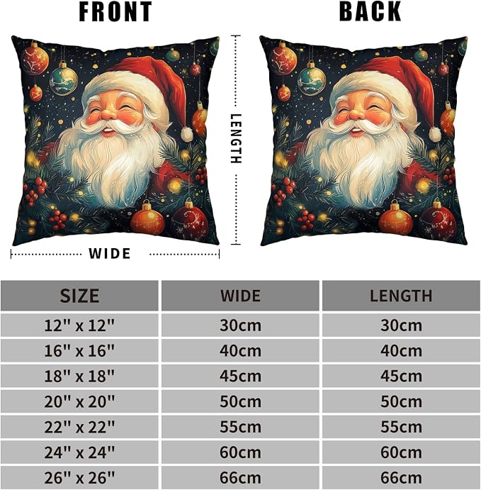 Christmas Santa Pillow Covers Xmas Throw Pillow Covers 22x22 Set of 2 Black Red Holiday Pillowcase Double Sided Printing Cotton Linen Cushion Case for Living Room Sofa Couch