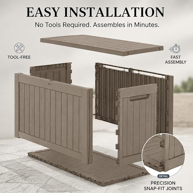 150 Gallon Outdoor Storage Box Resin Deck Box All Weather Waterproof Large Lockable Storage Container Deck Box for Patio Furniture, Garden Tools, Lockable, Grey