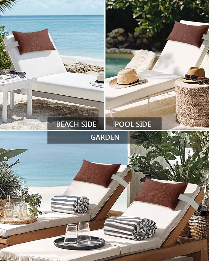 Outdoor Pillow for Chaise Lounge Chair Brown Rustic Vintage Burlap Texture Outdoor Pillows Waterproof with Adjustable Strap Headrest Lumbar Pillows for Garden Patio Furniture 2 Pack 11" x 16"