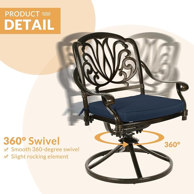 9-Piece Patio Dining Set, Outdoor Patio Table and Chair Set of 84” Oval Cast Aluminum Dining Table with Umbrella Hole, 6 Stationary, 2 Swivel Rocker Chairs, Patio Funiture Set, Navy