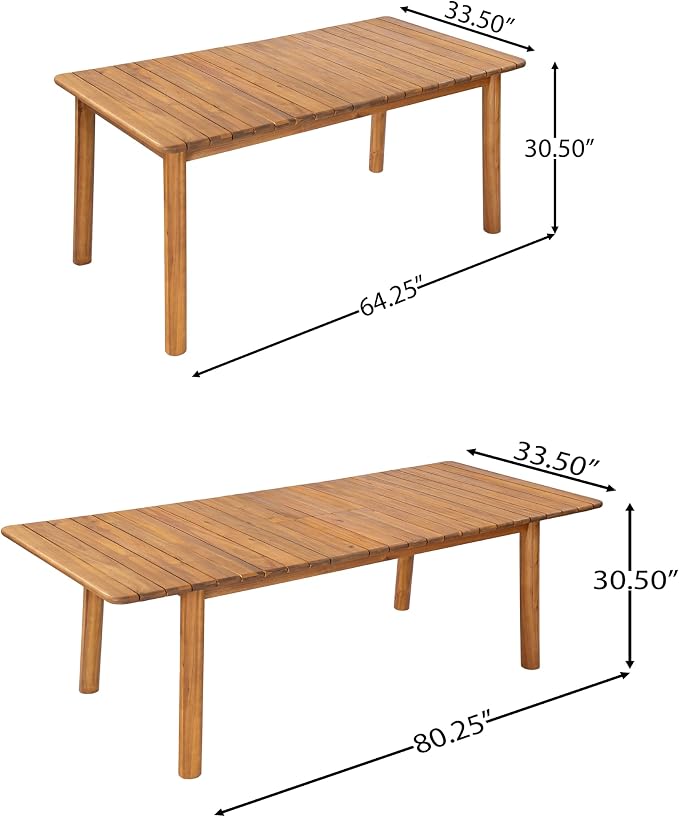 Christopher Knight Home Tanya 9 Piece Acacia Wood Outdoor Dining Table Set for 8, Extendable Dining Table and 8 Chairs with Wicker Seat & Backrest, Outdoor Patio Furniture Set, Light Grey + Teak