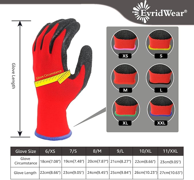 Evridwear Crinkle Latex Rubber Hand Coated Safety Work Gloves for Men Women General Multi Use Construction Warehouse Gardening Assembly Landscaping,Red X-Large 120 Pairs Pack