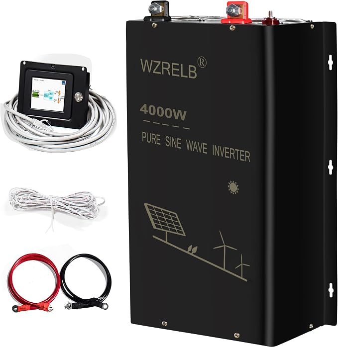 WZRELB 4000W 48V Pure Sine Wave Inverter,48 Volt DC to AC 120V 240V Split Phase Power Inverter,8KW Surge,5 AC Outlets,AC Hardwire Terminal,15ft LCD Remote Panel