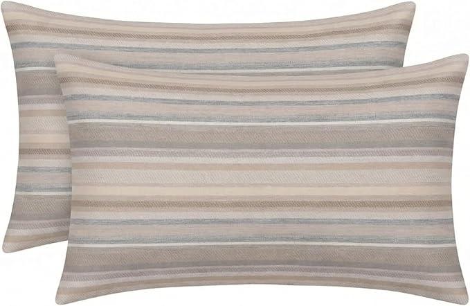 RSH DECOR: Sunbrella Lumbar Throw Pillows Set of 2 | 20" x 12" | Water and Fade-Resistant Performance Fabric | Outdoor Pillow Covers with Down-Alternative Inserts | Made in USA (Atwell Champagne)